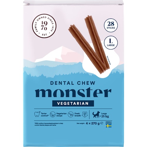 Monster Dog Dental Chew Vegetarian. S, M & L. 7 eller 28 pack