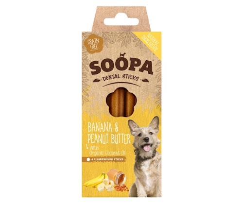 Soopa Dental Sticks Banana & Peanut Butter, veganskt  4 styck/100g