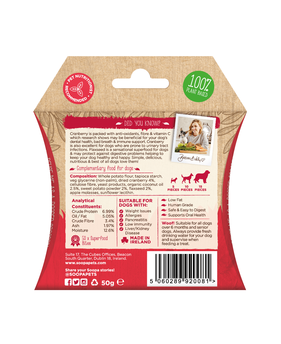 Soopa Healthy Bites Cranberry & Sweet Potato (tranbär & sötpotatis), veganskt  50g
