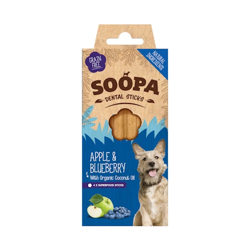Soopa Dental Sticks Apple and Blueberry, veganskt 4 styck/100g