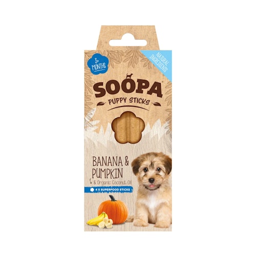 Soopa Banana & Pumpkin Dental Sticks for Puppies, veganskt 4 styck/100g