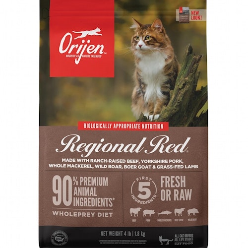 ORIJEN Cat Regional Red Fresh Meats. Gräsuppfött rött kött. Spannmålsfritt