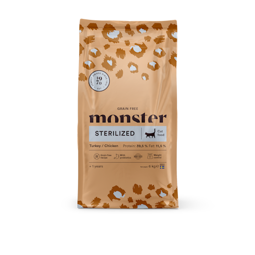 Monster Cat Grain Free Adult Sterilized- kyckling/kalkon- 6 kg/10 kg