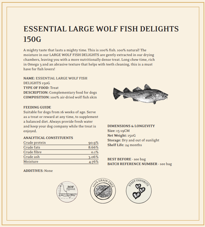 ESSENTIAL LARGE WOLF FISH DELIGHTS 150G
