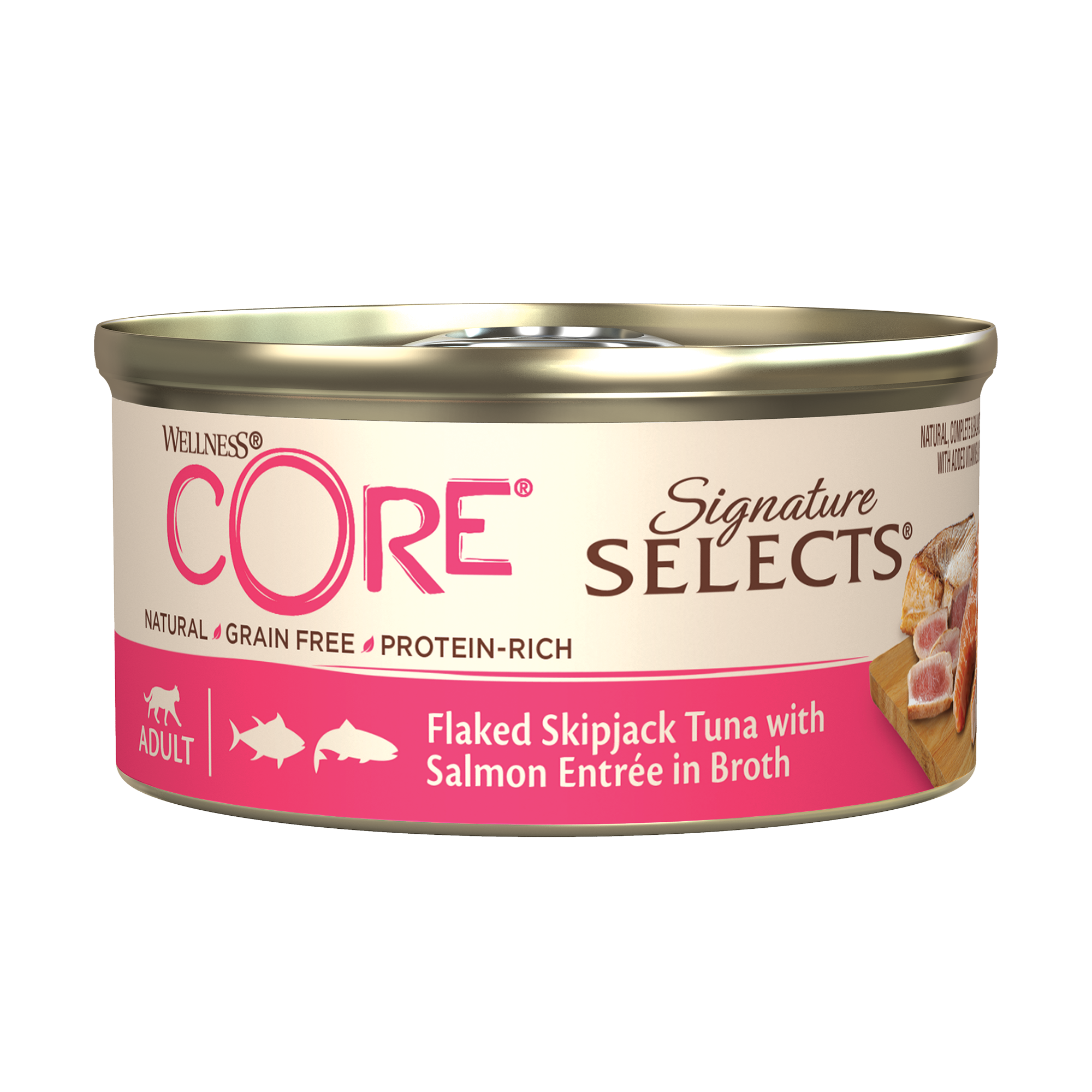 Wellness CORE Signature Selects Flaked Skipjack Tuna with Salmon Entree in Broth - 79g