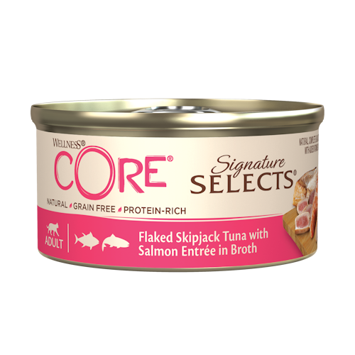 Wellness CORE Signature Selects Flaked Skipjack Tuna with Salmon Entree in Broth - 79g