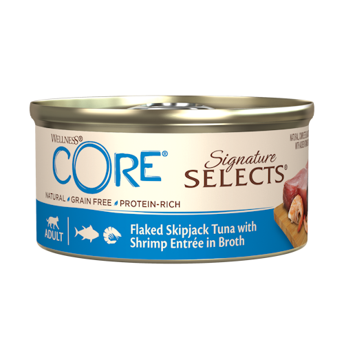 Wellness CORE Signature Selects Flaked Skipjack Tuna with Shrimp Entree in Broth - 79g
