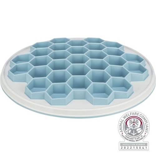 Slow Feed Foderplatta "Hive/Bivax", plast/TRP/TPE, ø 30 cm, grå/blå