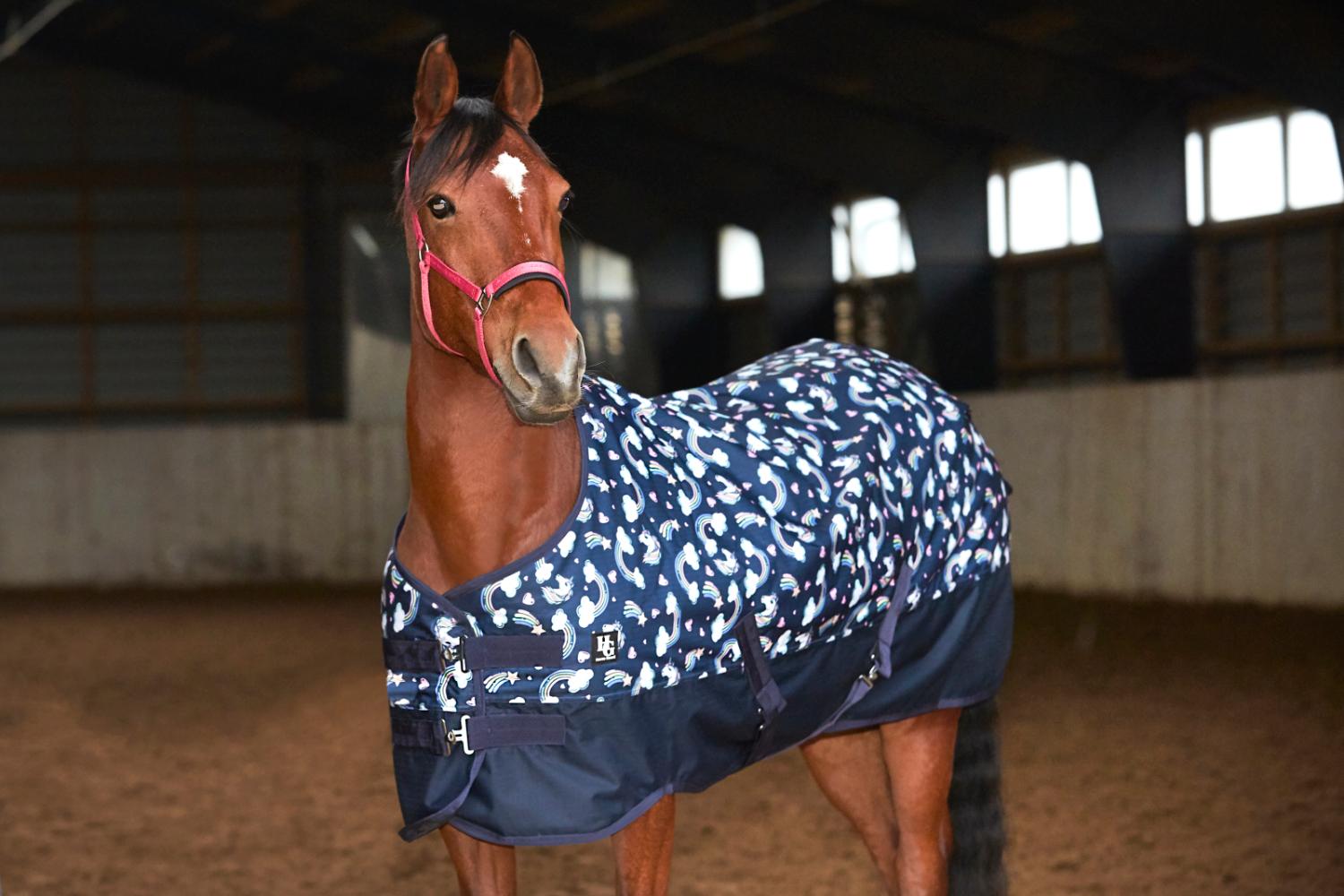 HorseGuard Josh Ponny vändbart täcke. Marin med mönster, Stl.125 cm, 600D 100g