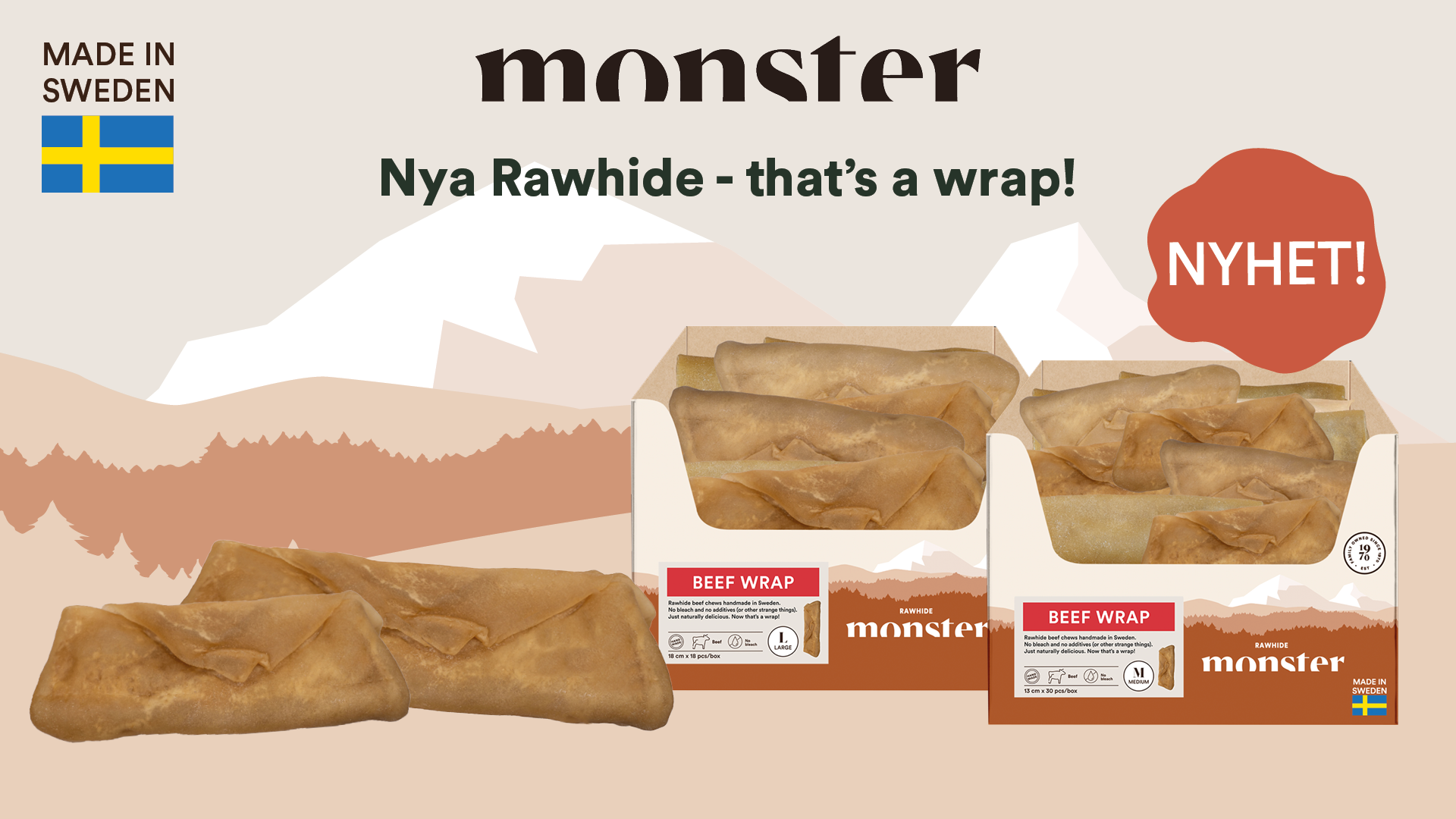 Monster Rawhide Beef Wrap M/L- 100 % svensk råhud av nöt.
