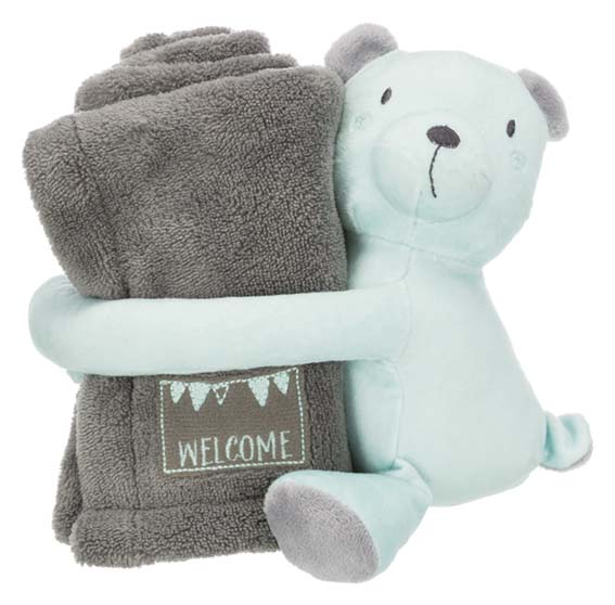 Junior cuddly set filt/björn, plysch, 75 × 50 cm, grå/mint