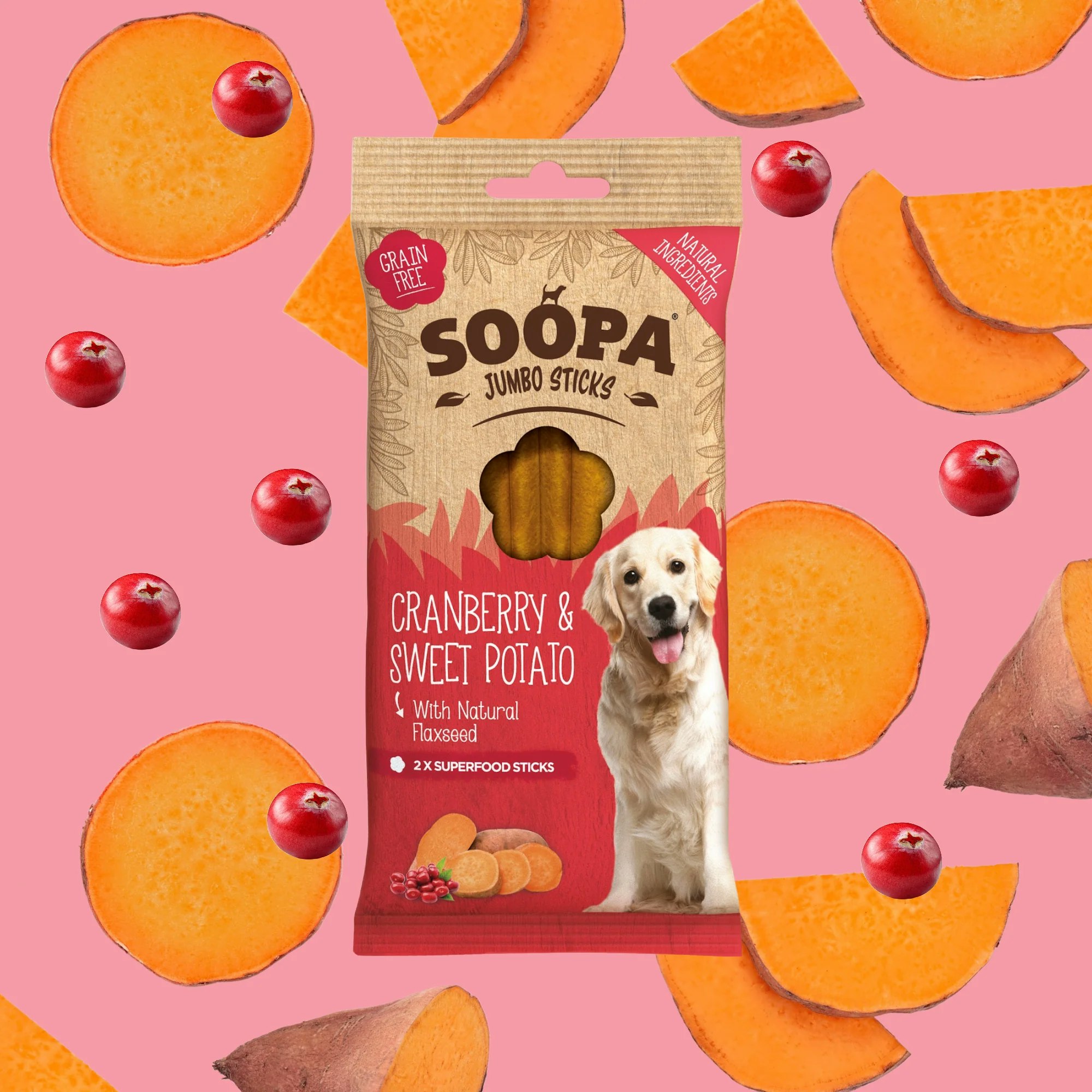 Soopa Jumbo Dental Stick Cranberry & Sweet Potato (tranbär & sötpotatis) veganskt 2 styck/170g