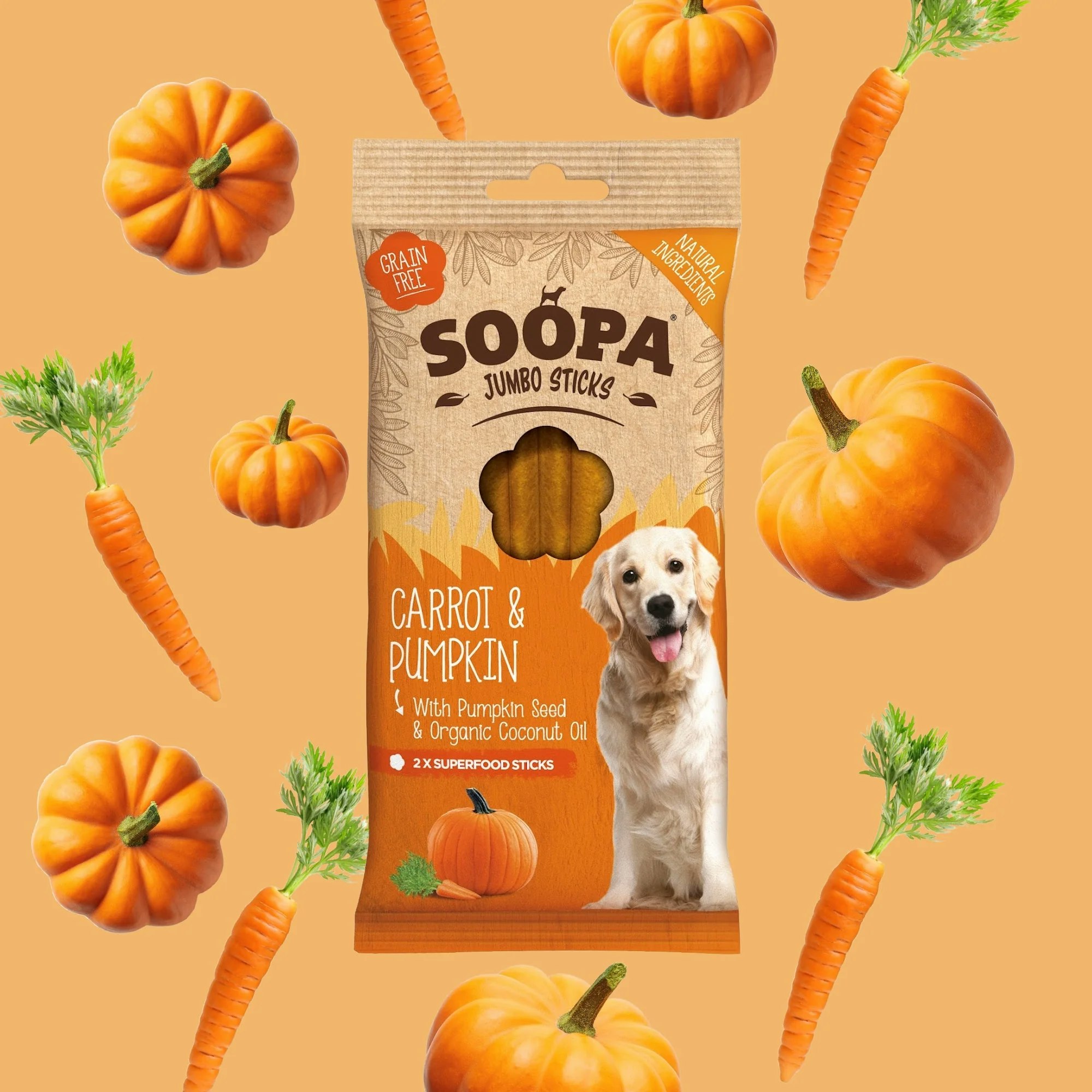 Soopa Jumbo Dental Stick Carrot & Pumpkin (morot & pumpa), veganskt  2 styck/170g
