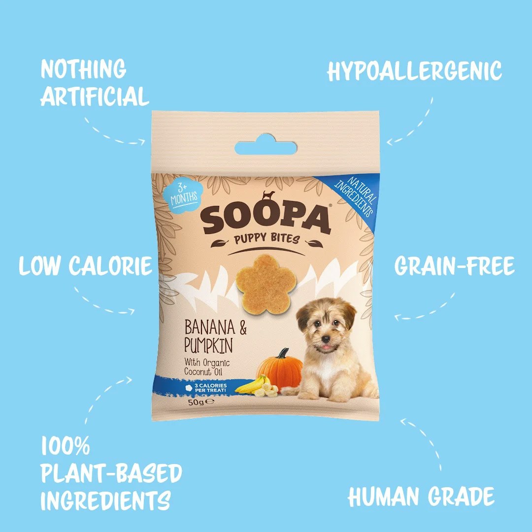 Soopa Healthy Training Bites for Puppies Banana & Pumpkin (banan & pumpa) , veganskt 50g