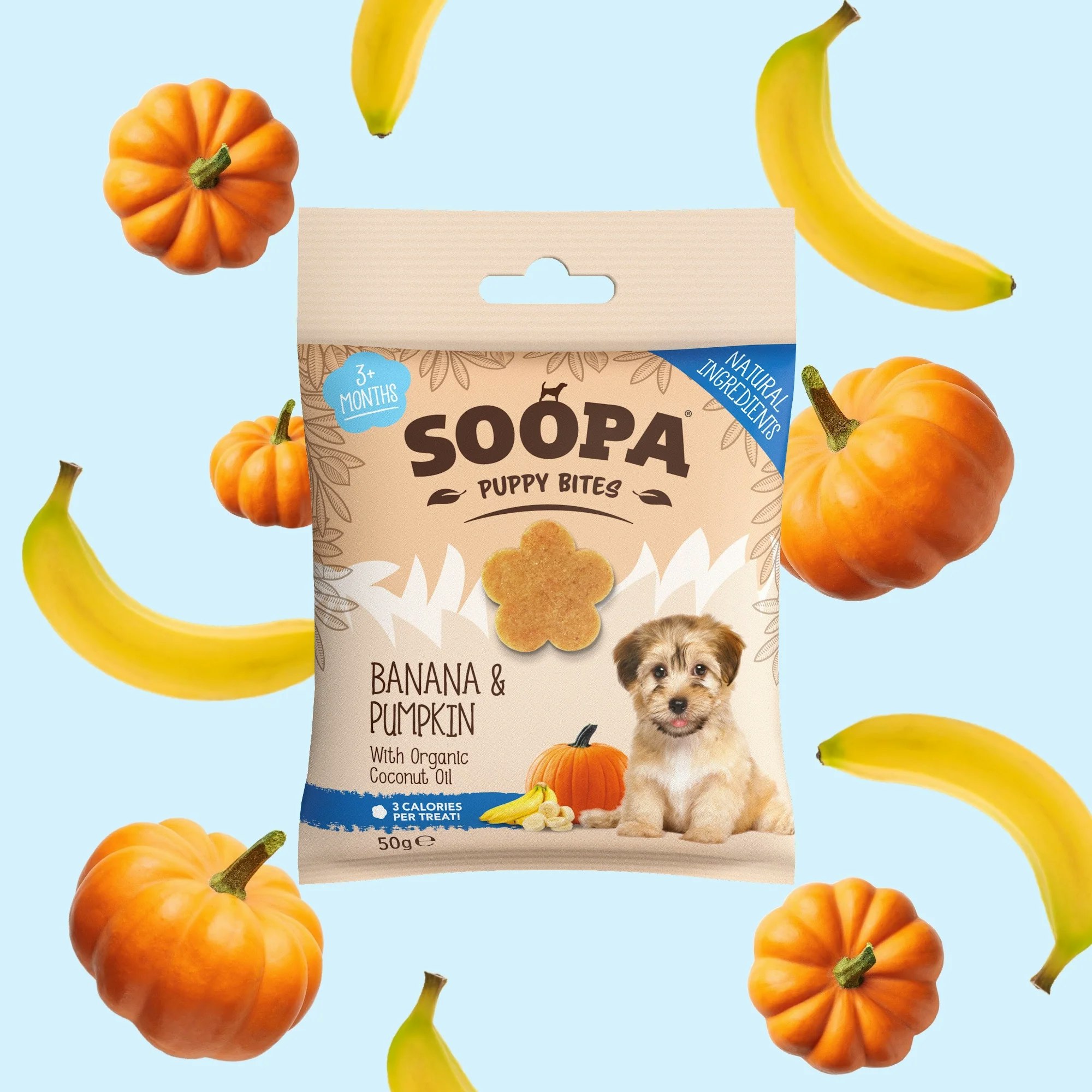 Soopa Healthy Training Bites for Puppies Banana & Pumpkin (banan & pumpa) , veganskt 50g