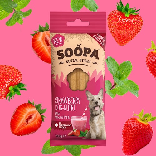 Soopa Dental Sticks Jordgubbe Dog-Quiri med Mynta - veganskt 100 gr