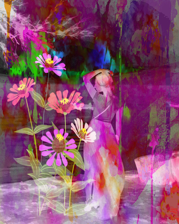Graphic Art "Woman in abstract world of color"