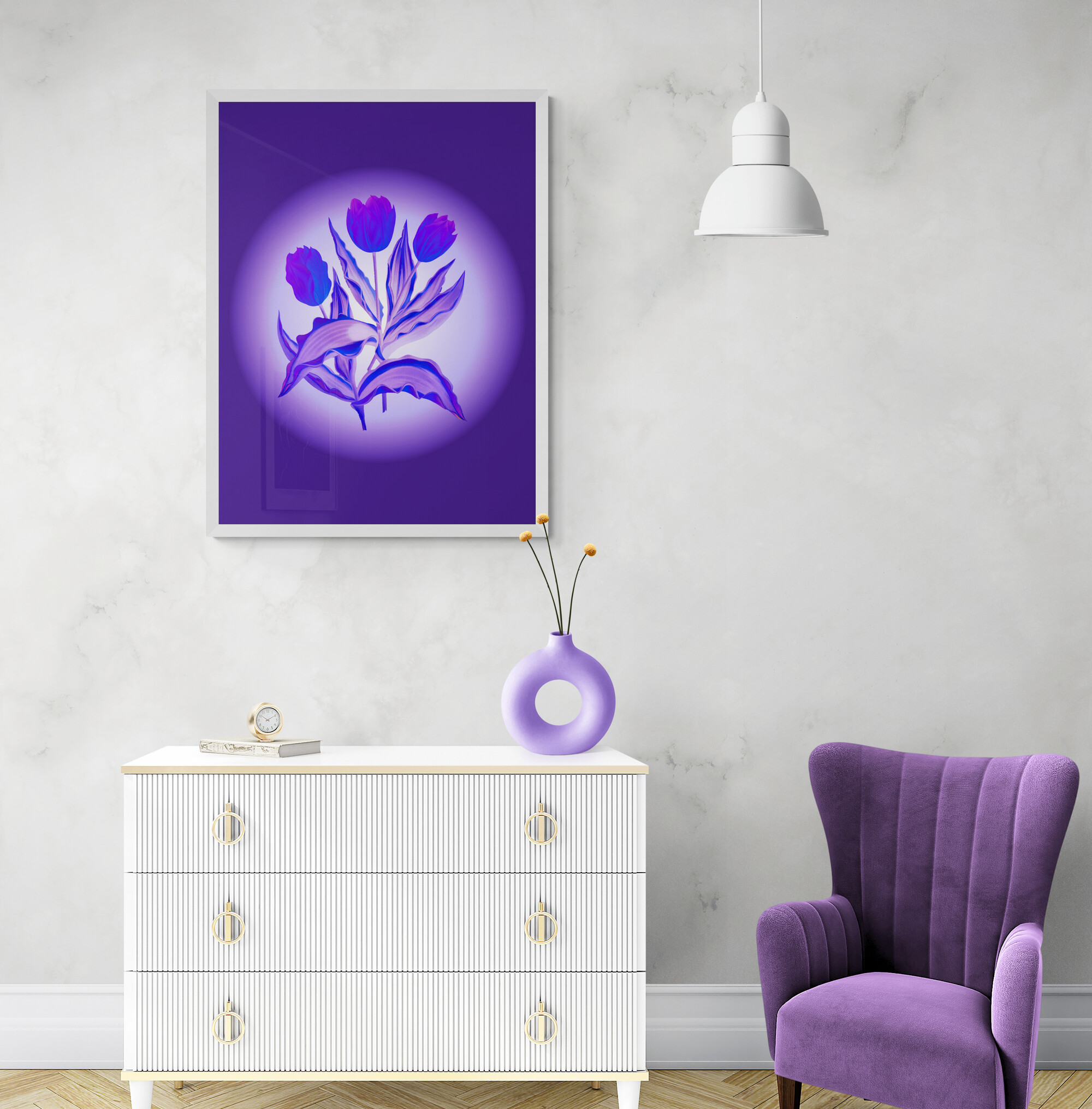 Graphic Art "Tulips in an abstract purple world"