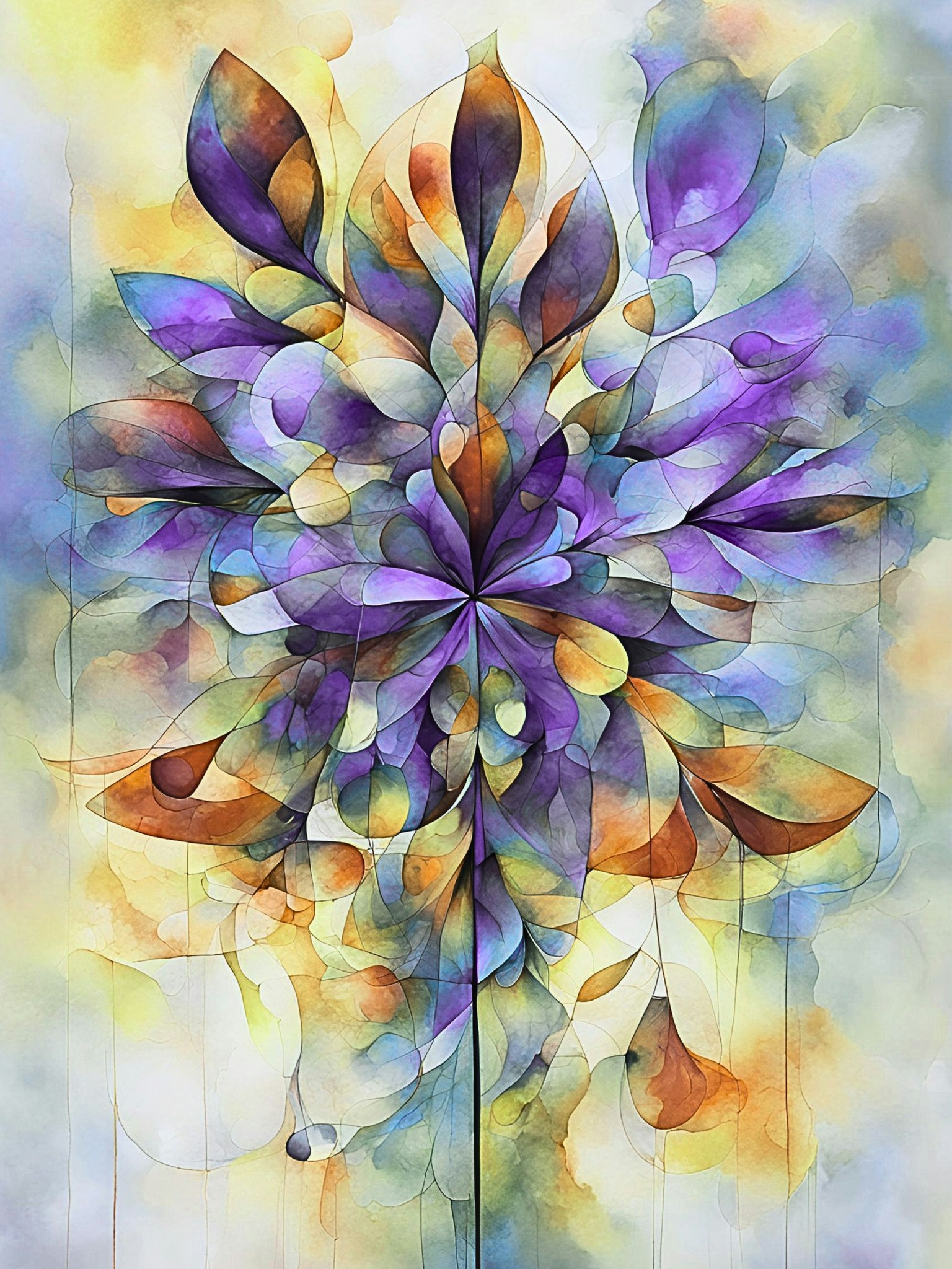 Graphic Art "Flowers in an abstract purple world"