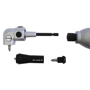 Vinkelbitschuck med handtag + bits f. borrskruvdr.