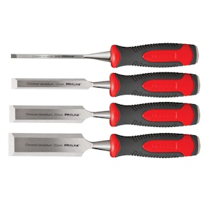 Stämjärnssats, 4st stämjärn för trä, platt, förstärkt, chrome-vanadium 60 HRC