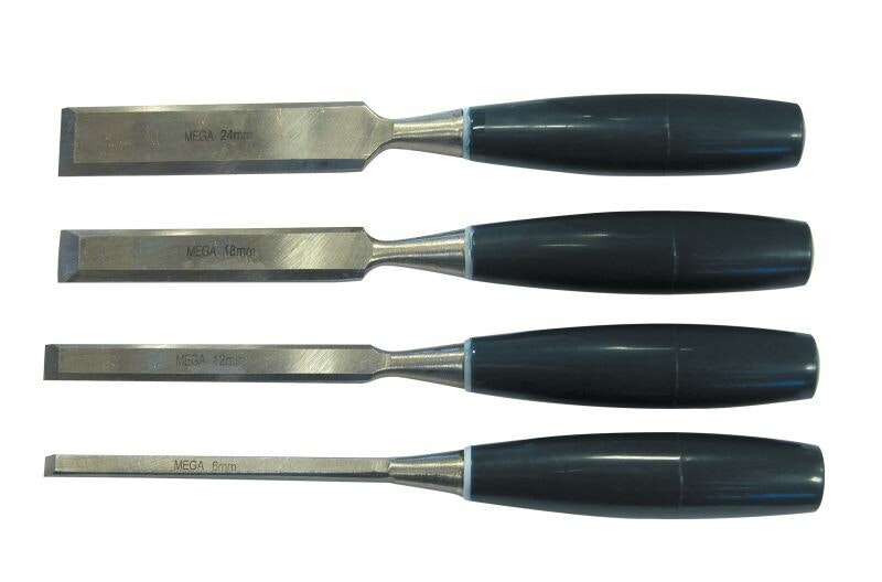 STÄMJÄRNSSATS, STÄMJÄRN FÖR TRÄ/SNICKARE, TRÄHANDTAG, 4ST I PLASTETTUI - 6MM,12MM,18MM, 24MM