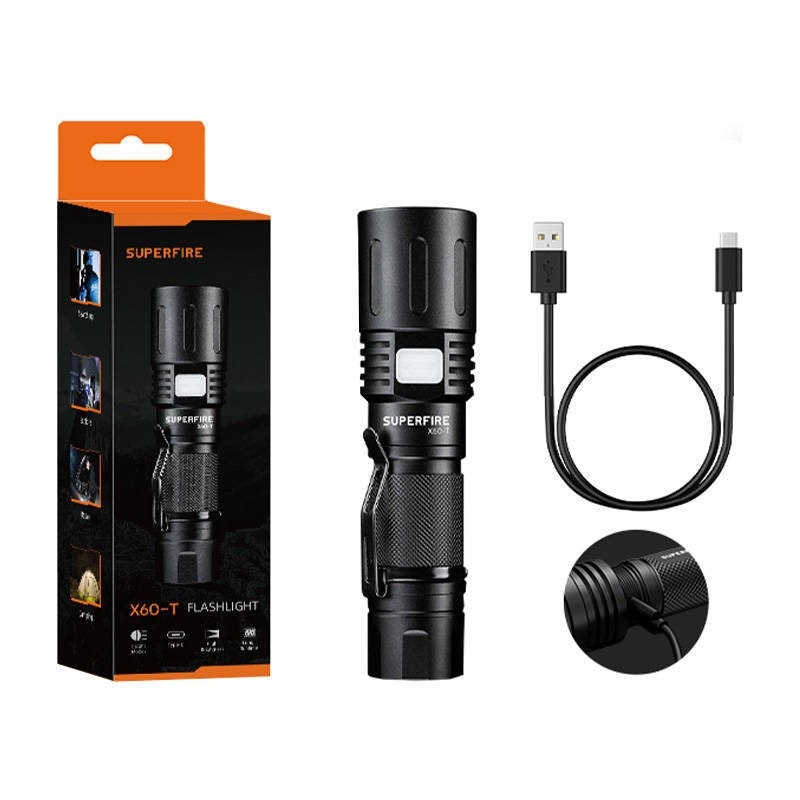 Ficklampa X60-T LED alu m.clips, zoom, 2000 Lumen
