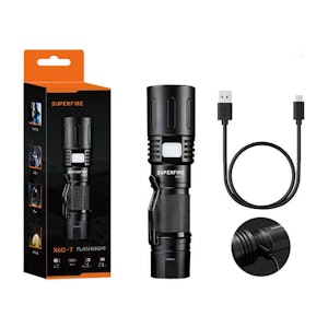 Ficklampa X60-T LED alu m.clips, zoom, 2000 Lumen