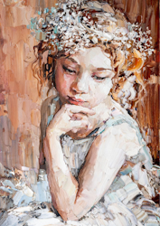 Mint By Michelle - PENSIVE GIRL - A1 Decoupage Paper ca 59x84cm