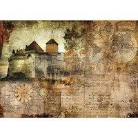 Re Design - A1 Rice Paper (Mulberry Tissue) - Hilltop Castle ca 59x84cm