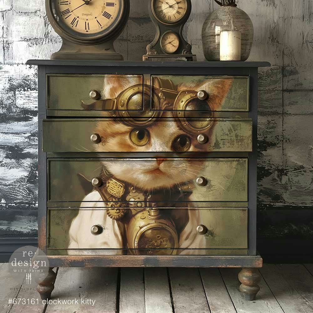 DECOUPAGEPAPPER - Re Design - A1 Decoupage Fiber Paper - Clockwork Kitty
