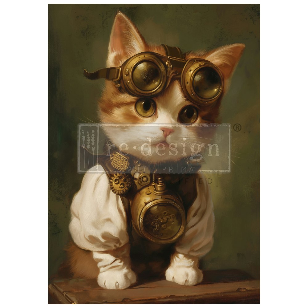 DECOUPAGEPAPPER - Re Design - A1 Decoupage Fiber Paper - Clockwork Kitty