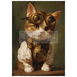 Re Design - A1 Decoupage Fiber Paper - Clockwork Kitty 59x84cm