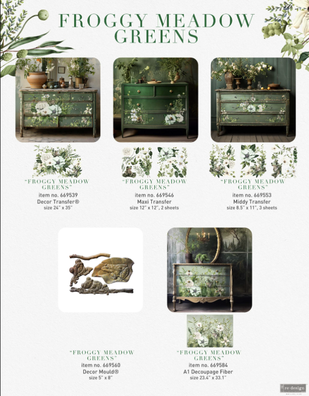 Re Design - A1 Decoupage Fiber Paper - Froggy Meadow Greens 59x84cm