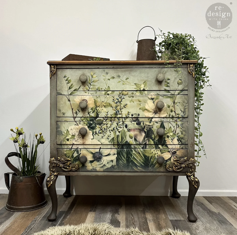 DECOUPAGEPAPPER - Re Design - A1 Decoupage Fiber Paper - Froggy  Meadow Greens