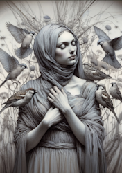 MINT - A1 Decoupagepapper (ca 59x84cm) - GREY BIRDS