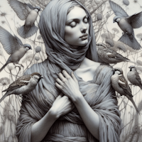 MINT - A1 Decoupagepapper (ca 59x84cm) - GREY BIRDS