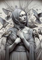 MINT - A3 Decoupagepapper (ca 30x42cm) - GREY BIRDS
