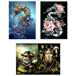 Re Design - A3 Decoupage Fiber Paper - Steampunk Wilderness 3-Pack á 30x42cm