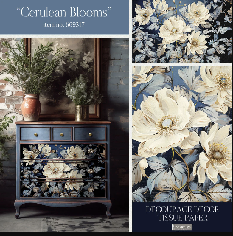 Re Design Tissue Paper - Cerulean Blooms 1 - 49.5x76cm