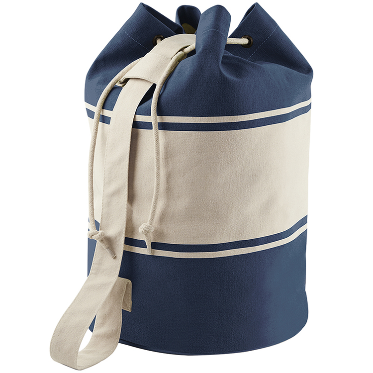 Blå/vit canvas duffelbag