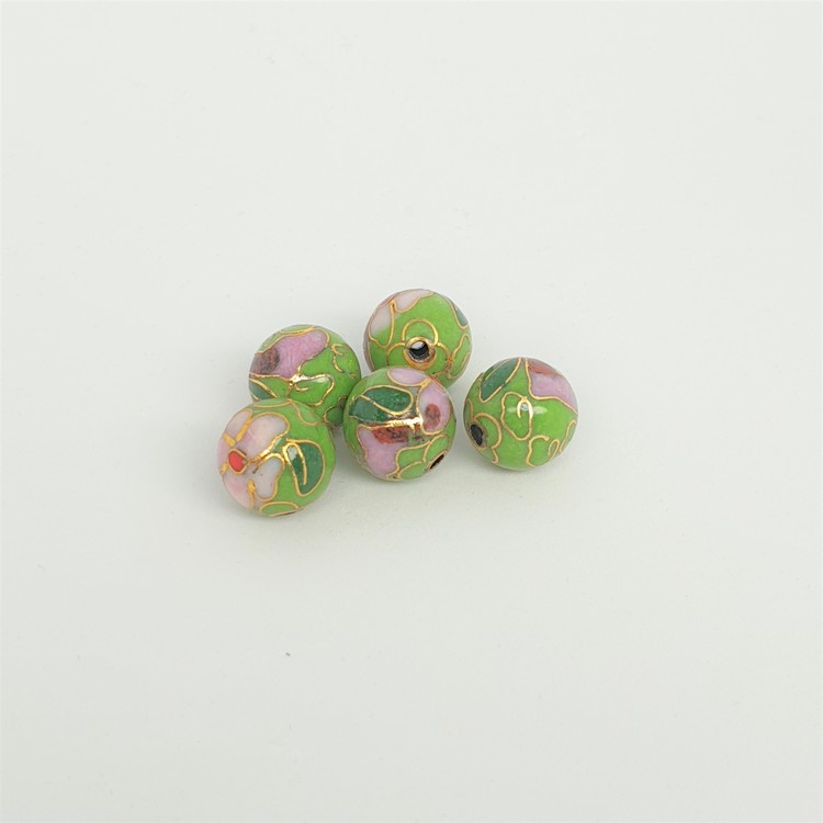 Cloisonne pärla, liten grön, metall med emalj