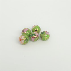 Cloisonne pärla, grön, metall med emaljarbete