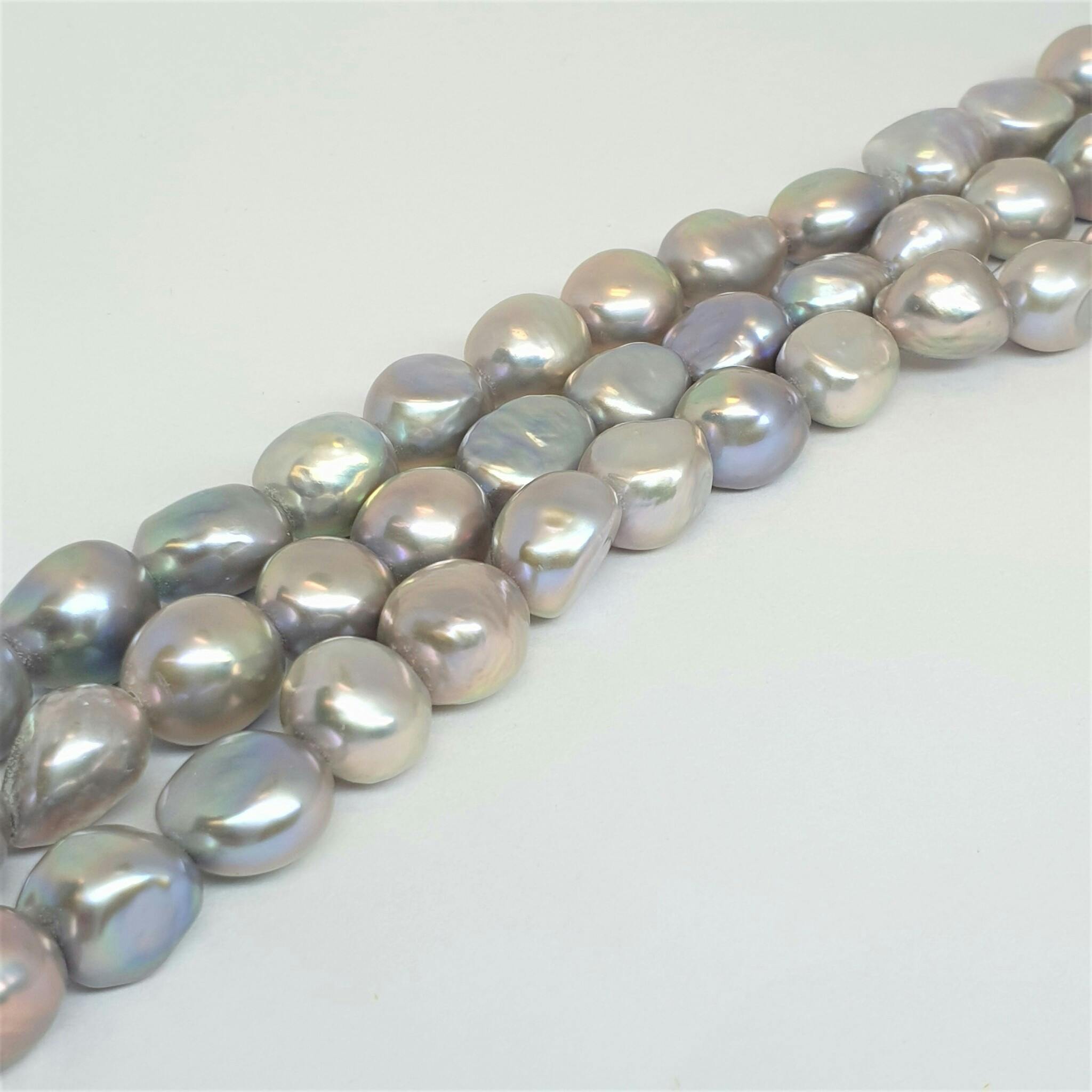 Silvergrå barocka pärlor 11-12 mm