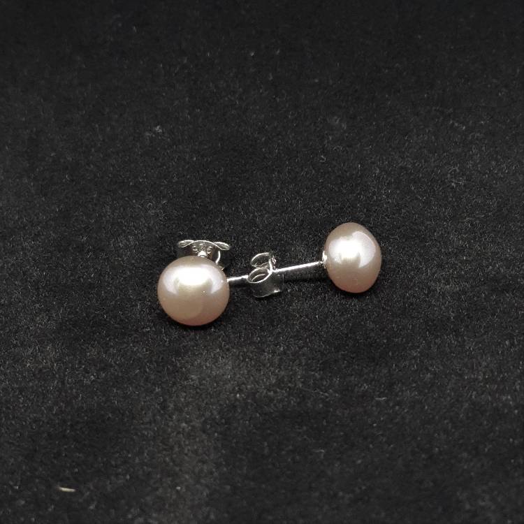 Rosa pärlor på silverstift 6,5-7 mm