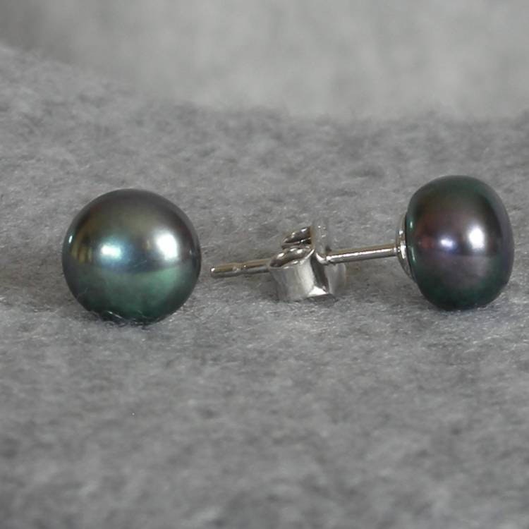 Blå pärlor på silverstift 6,5-7 mm