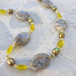 Halsband med Lemon kvarts, jaspis och pärlor