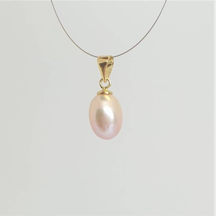 Pärla 10 mm, rosa vackert droppformad på förgylld silverögla