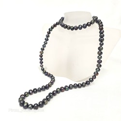Långt "endless" pärlcollier med blå-gröna pärlor