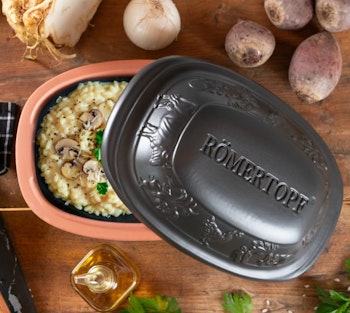 Römertopf Lergryta Rustico 1 person 1,5 kg 1,2 liter. Mini Glaserad svart